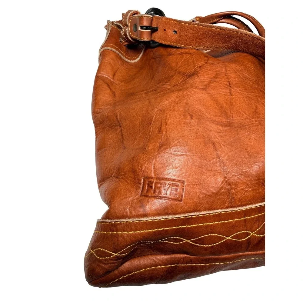 Rare Frye Vintage Cognac Leather Drawstring Bucket Bag Crossbody DB501 Mexico - Picture 14 of 15